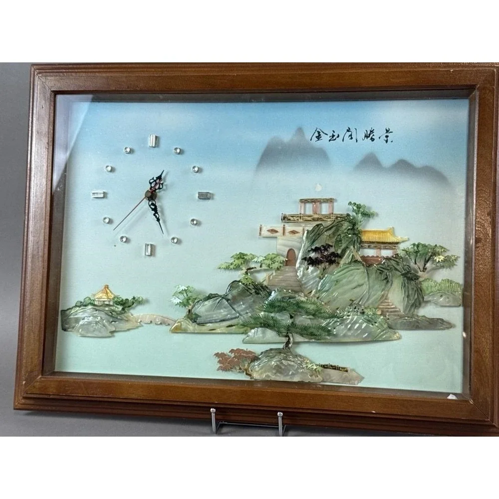 Vintage Chinese Shell-Inlay 3D Diorama Wall Clock‎ – Signed Li Yurun